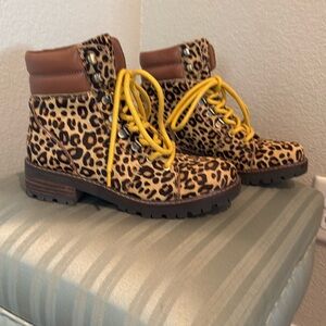 Leopard Print Boots with Vibrant Yellow Laces